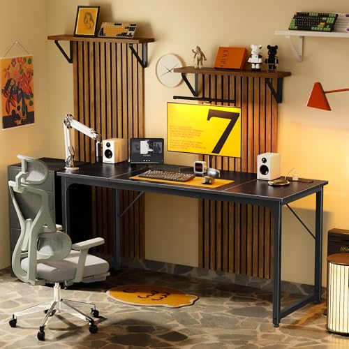 PRAISUN 63 X 24 Inch Computer Desk, Power Outlets, USB-C, Black - color: Black, size: 63inch