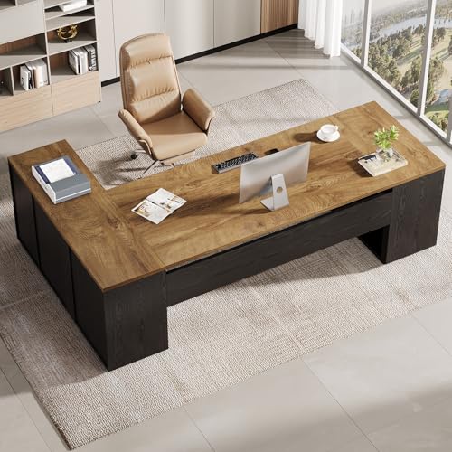 Tribesigns 85.8-Inch L-Shaped Executive Desk, Extra Large Home Office Desk - color: Light Brown & Black
