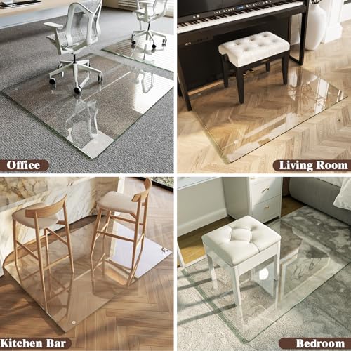 Koonmi Tempered Glass Chair Mat 40"x48" - Premium Office Chair Mat for Hardwood Floors & Low-Pile Carpet with 4 Non-Slip Pads - Thick Scratch-Resistant Surface - size: 40*48