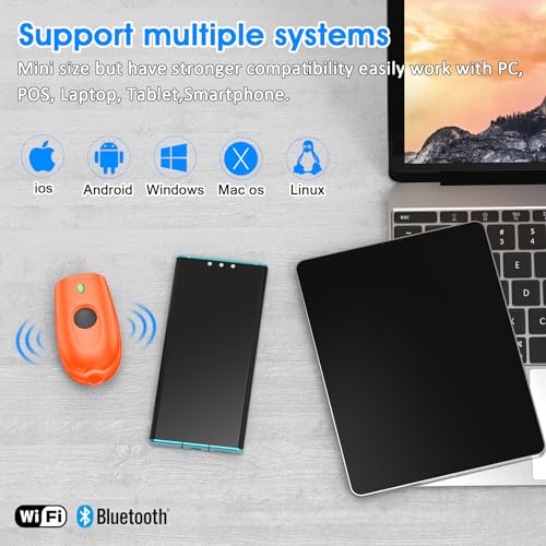 Symcode Bluetooth 2D Barcode Scanner Mini QR Portable Barcode Scanner 3-in-1 Bluetooth & 2.4G Wireless & USB Wired Barcode Scanner with Android,iOS,Computers,Windows, 2D QR Orange - color: 2D QR Orange
