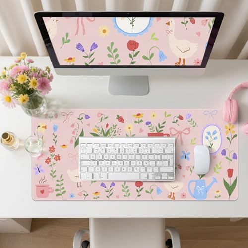 Desk Mat, Leather Desk Pad Blotter Protector, XXL Large Mouse Pad,Computer Laptop Mouse Pads for Desktop,Waterproof Writing Anti-Slip Mousepad for Office and Home I Pink Animals & Flowers - color: Pink Animals & Flowers
