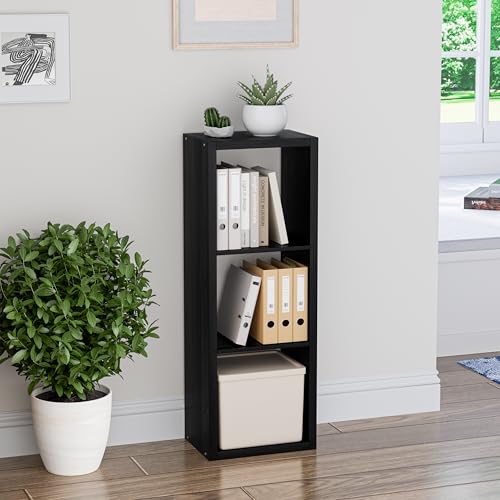 VDNEND Cube Storage Organizer Bookcase, 3 Tier Decorative 11 inch Open Back Cubical Shelf with Thickened Border, Display Bookshelf for Living Room, Home Office, Sturdy Room (Black, 3 Cube) - color: Black, size: 3-Cube, Vertical