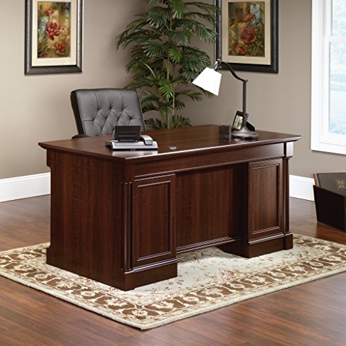 Sauder Palladia Office Desk with Drawers, Executive Desk with File Cabinet Storage, Cable Management, Keyboard Tray, in Select Cherry Finish - color: Select Cherry