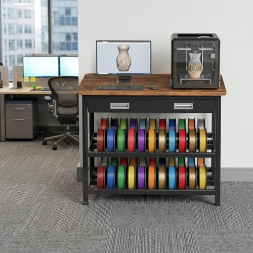 Heavy Duty 3D Printer Stand with Storage, 3D Printer Table with Metal Drawer,Sturdy 3-Tier Metal 3 D Printing Desk for 3 D Printers,Brown - color: Brown