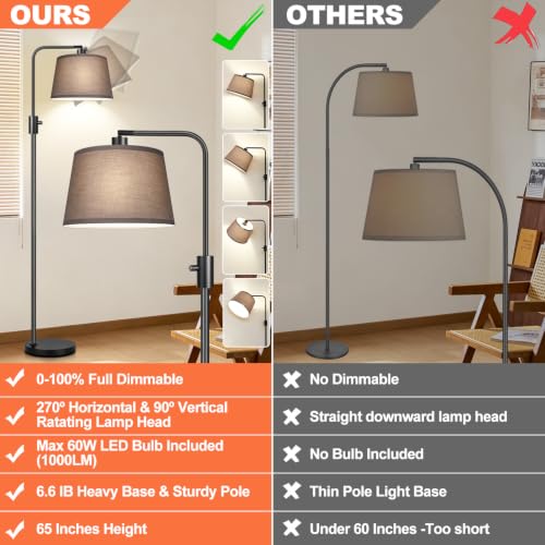 【Upgraded】 Dimmable Black Floor Lamps, 1000 Lumens LED Edison Bulb Included, Arc Black Floor Lamps for Living Room Modern Standing Lamp with Khaki Shade, Tall Lamps for Living Room Bedroom Office - color: Matte Black-Khaki Shade