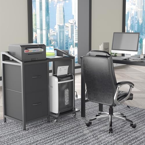Printer Stand with Storage, Lateral Office Filing Cabinets with Power outlets & USB Charging Port, File Cabinet with Large Printer Stands for Home Office, Shredder Stand Rack (Black) - color: Black