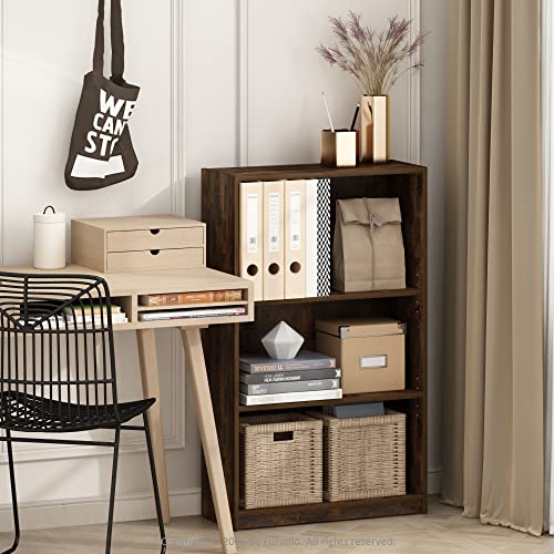 Furinno JAYA Book Shelf, 3-Tier Bookshelf, Bookcase with Adjustable Shelves, 9.5 x 24.5 x 40.3, for Organization and Storage, for Living Room, Bedroom, Home Office, Amber Pine - color: Amber Pine, size: 3-Tier