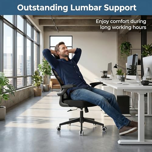 Ergonomic Office Desk Chair High Back Mesh Computer Chair | 360° Swivel Adjustable Lumbar Support & Flip-Up Armrests capacity 300 lbs capacity - color: 02blcak