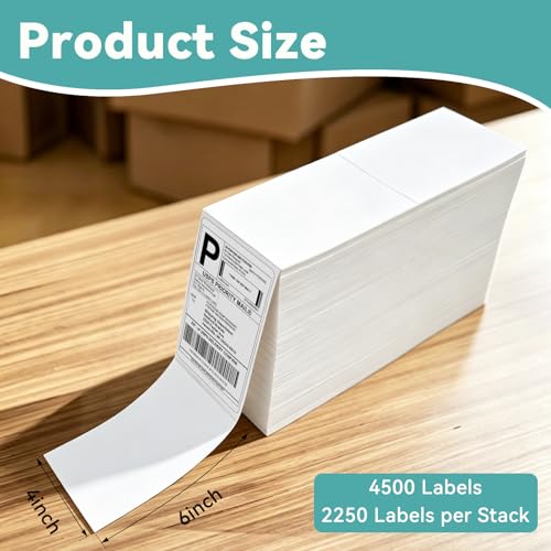 4500 Pcs 4"x6" Thermal Shipping Labels Fanfold, 2 Stacks of 2250