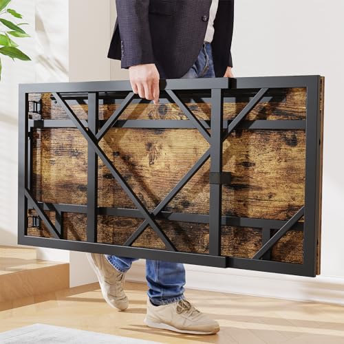 Elephance Folding Desk Writing Computer Desk for Home Office No-Assembly - color: Rustic Brown, size: 31.5 Inch