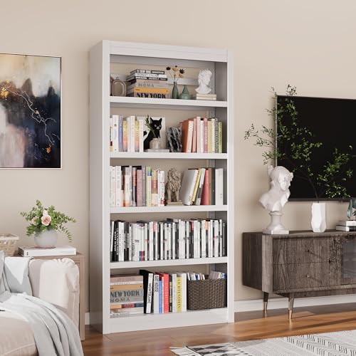 OSEILLC 69" 5-Shelf Heavy Duty Metal Bookcase, Adjustable Sturdy Bookshelf | Heavy Load Capacity, White Shelf, Anti-Tip, No-Screw Quick Assembly, Space-Saving, Fits Living Room, Garage, Bedroom - color: White, size: 69"H*31.5"W