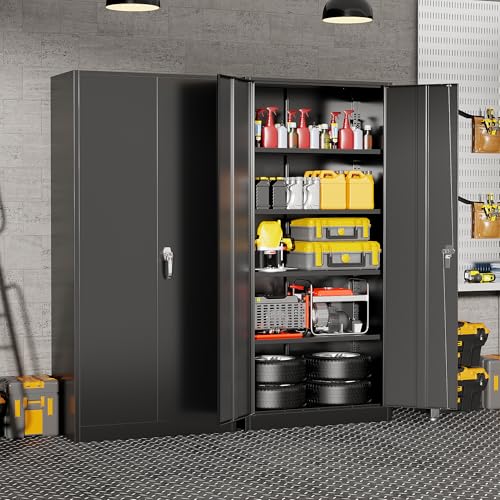 Bonusall 72" Storage Cabinet,Heavy-Duty Steel Cabinet with 2 Locking Doors & 4 Adjustable Shelves for Home - color: Black, size: MSC-72-D18