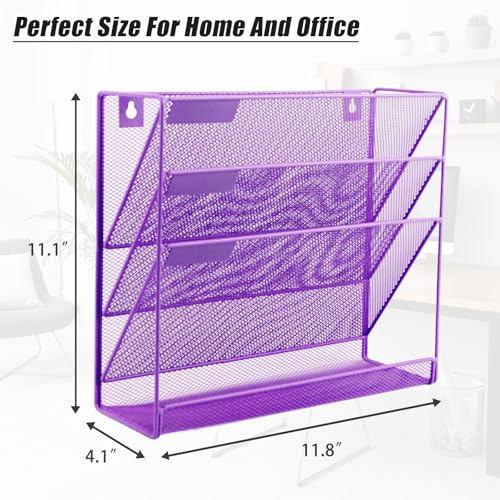 EASEPRES Desk File Organizer Mesh 4-Tier, Hanging Wall Mount Document Organization Stand, Desktop Vertical Mail Paper Folder Holder Rack with Bottom Tray for Office Home Cubicle Countertop, Purple - color: Purple, size: 4 Tier