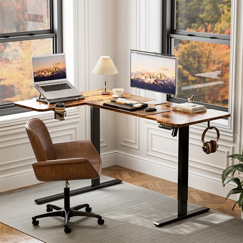 Acrolix L Shaped Electric Standing Desk, 51x31.5 Inch Reversible, Rustic Brown - color: Rustic Brown, size: 51