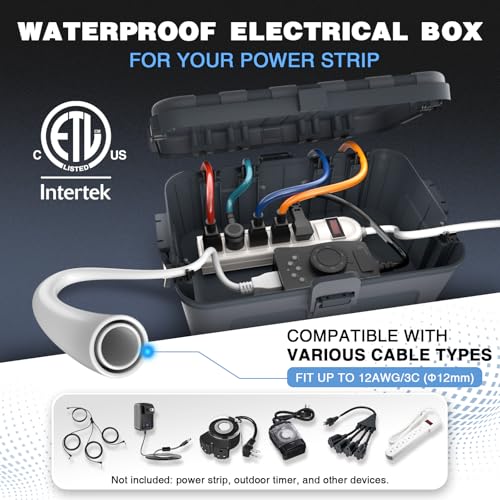 Flemoon Large Outdoor Electrical Box Waterproof, for Outdoor Plug | 12.5x8.5x5inch, IP54 Extension Cord Cover Weatherproof, Protect Outlet, Socket, Power Strip, Holiday Light Decoration, Gray - color: Gray, size: Large