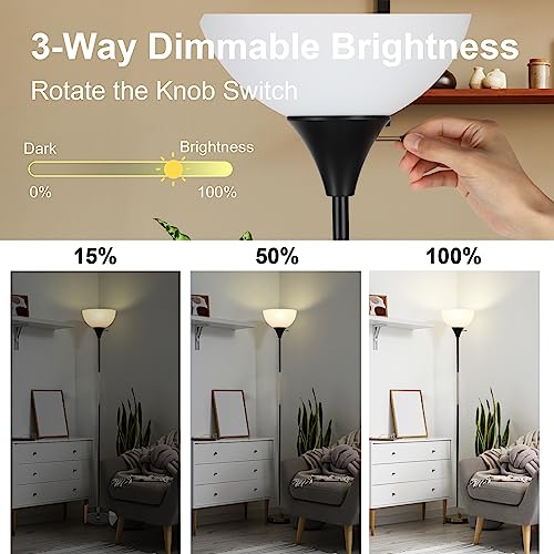 LALISU Floor Lamp, Dimmable Standing Lamp, 3 Ways Brightness Led Floor Lamp | Rotary Switch Floor Lamps Modern Industrial Lamp with Shade, Tall Lamps for Living Room Bedroom Office Dining Room (Black) - color: Black