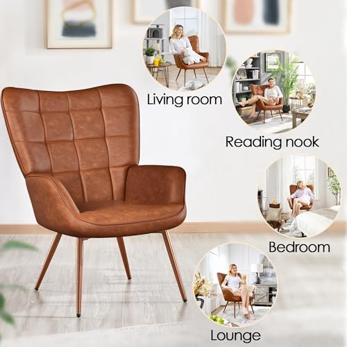 Yaheetech Faux Leather Accent Chairs Set of 2 for Living Room Retro Brown - color: Brown