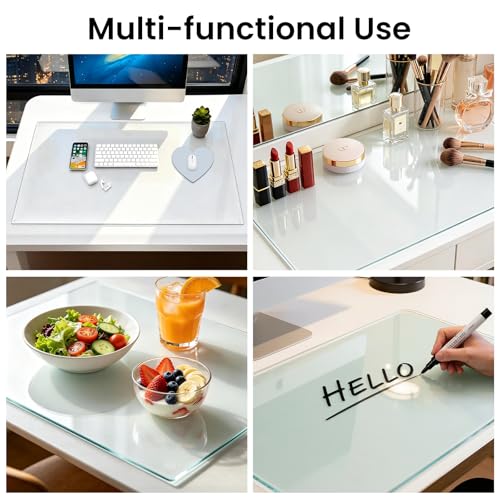 Tempered Glass Desk Pad 32" x 20" - Clear Non-Slip Office Desk Mat for Keyboard & Monitor, Easy to Clean Glass Writing Pad for Home & Work - size: 20" x 32"
