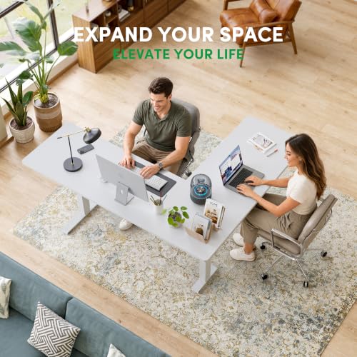 FEZIBO 75" x 63" L-Shaped Standing Desk - Adjustable Corner Desk L Shape, L-Shaped Adjustable Desk with Splice Board, L Shape Standing Desk, White - color: White, size: 75x63