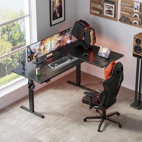 Klicelor L Shaped Standing Desk, 55 Inch Electric Height Adjustable Desk with Memory Preset, Reversible Sit Stand Up Computer Workstation for Home Office, Splice Board, Black - color: Black, size: 55 x 28 Inch