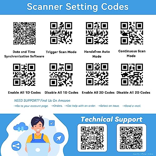Alacrity 2D 1D QR Industrial Barcode Scanner with Stand, 2.4GHz Wireless Bluetooth 2 in 1, Hands Free Barcode Reader Shock Dust Proof, Blue