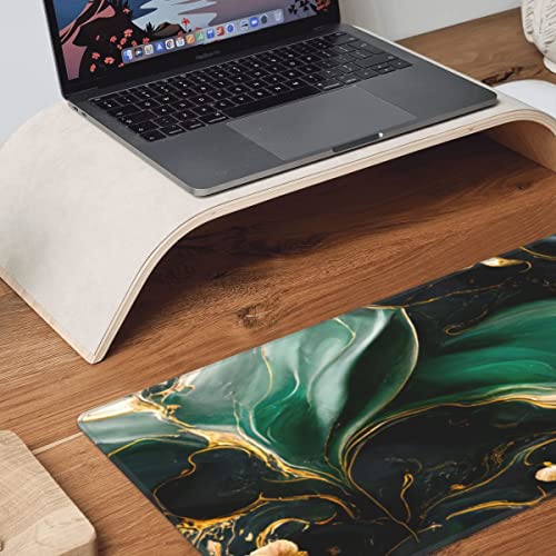 Desk Pad,Office Desk Mat 31.5"×11.8" Large Gaming Mouse Pad,Extended Computer Mouse Pad,Waterproof Thick Big Mouse Pads with Non-Slip Rubber Base Office Home Green Gold Marble Flower - color: Xl01-06 Green Gold Marble Flower, size: 31.5 x 11.8 in