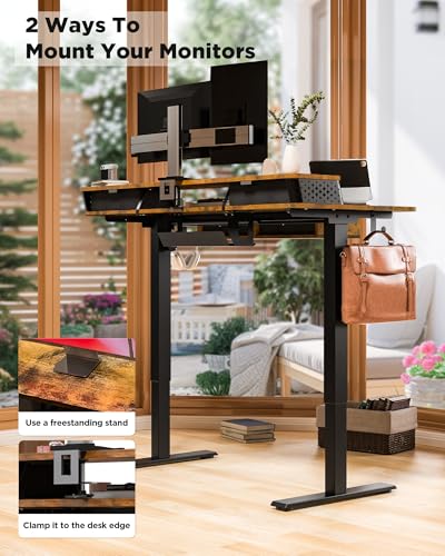 FiCiHi 55x24 Inch Electric Standing Desk, 4 Drawers, Adjustable Height Desk - color: Rustic Brown, size: 55"x24" (4 Drawers)