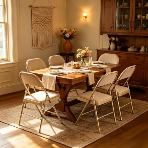 4 Pack Fabric Padded Folding Chairs Cushioned Foldable Dining Chairs, Portable Heavy-Duty Metal Frame Comfy Seats for Home Office Wedding Party Banquet Indoor Outdoor Commercial Event, Khaki - color: Khaki