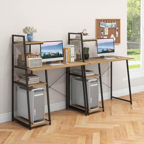 MAT EXPERT Computer Desk with Ladder Shaped Shelves, Compact Home Office Desk w/Monitor Stand & Adjustable Foot Pads, Modern Writing Study Desk PC Laptop Workstation for Home Office (Natural) - color: Natural