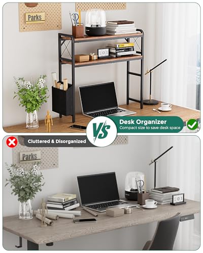 Desk Hutch Dorm with Adjustable Shelves and Side Pockets - color: Rustic Brown