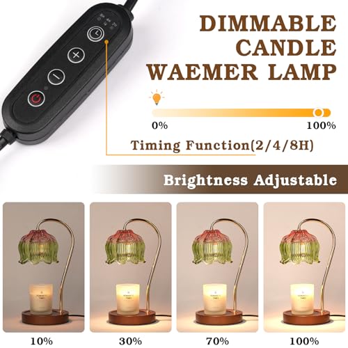 Funistree Glass Candle Warmer Lamp with Timer, Electric Candle Warmer Lamp, Graduation Birthday Gifts for Women Girls, Flower Candle Light Warmer Gifts, Aromatic Candle Warmer for Vintage Home Decor - color: 16 Pink&Green
