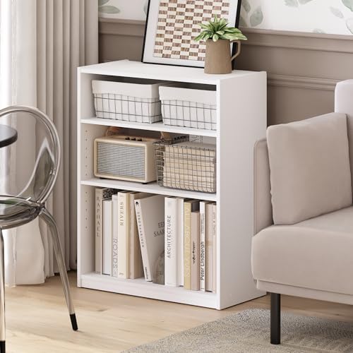 Furinno GEHRY Book Shelf, 3-Tier Small Bookshelf, Bookcase with Adjustable Shelves, 11.6 x 24.8 x 31.6, for Organization and Storage, for Living Room, Bedroom, Home Office, White - color: White, size: 3-Tier, 25" Wide
