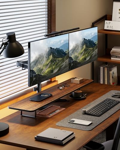 monTEK Freestanding Dual Monitor Stand for 17-32" Screens, 22 lbs Each | Solid V-shaped base, dual-screen full-motion arms, height adjustment, tilt, swivel, rotation and VESA 75/100 - size: Dual Monitor