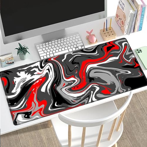 Rcege Large Gaming Mouse Pad Extended Desk Mat with Non Slip Stitched Edge - color: Abstract Red, size: 31.5L x 15.8W inches