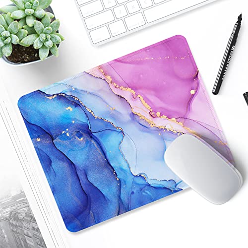 ITNRSIIET Mouse Pad with Stitched Edge Premium Textured Smooth Precise Operation Waterproof Washable Non-Slip Rubber Base Desktop Protection Mat, 10.2×8.3×0.12 inches, Blue Purple Marble Art - color: Pattern Blue Purple Marble Art