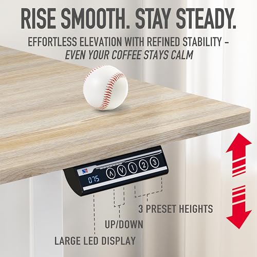 SHW 40 x 22 Inches Electric Height Adjustable Sit to Stand Desk, Maple | with Hanging Hooks and Cable Management, White Frame and Maple Top - color: Maple, size: 40-Inch