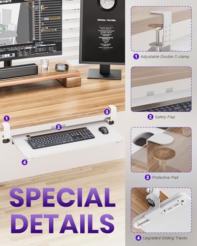 Ergonomic Keyboard Tray Under Desk, 25.6x11.8 Inch Board, White - color: White, size: Large