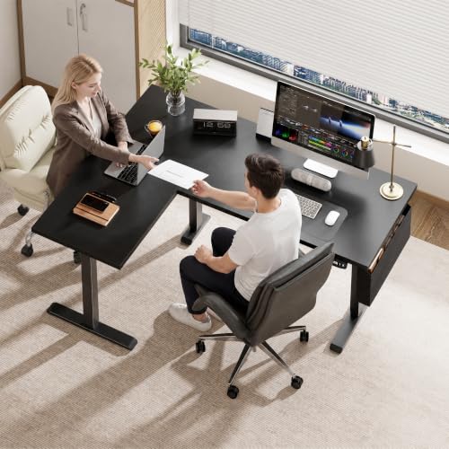 Korfile 63" L Shaped Standing Desk Height Adjustable Memory Presets - color: Dark Black