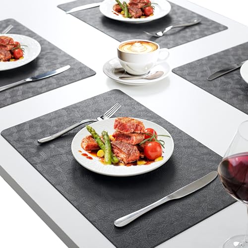 Gray Plastic Vinyl Placemats Set of 12, Waterproof Heat Resistant Table Mats,Faux Leather Wipeable Washable Easy Clean Non-Slip Place Mats for Indoor Outdoor(12,Gray) - color: Gray