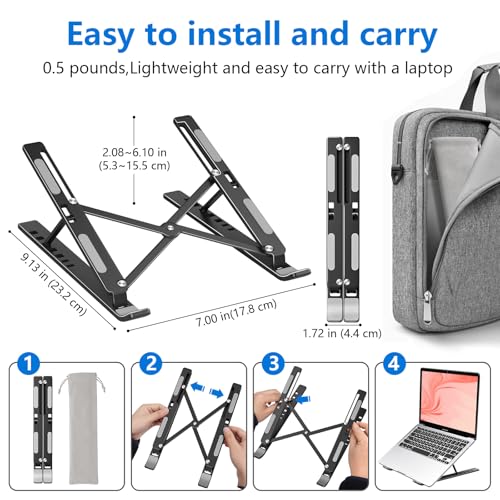 Laptop Stand for Desk, Aluminum Metal MacBook Stand, Computer Riser for Desk, Portable Foldable Adjustable Notebook Holder, Compatible with 10-15.6 Inch Laptops, iPad, Black. - color: Black