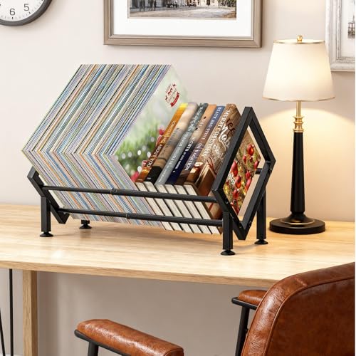 Expandable Desktop Bookshelf Organizer, Metal Small Tabletop Book Rack (1, Black-1) - color: Black-1