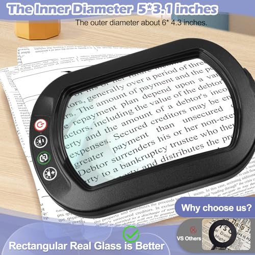 12X Square Magnifying Glass with Light and Stand, Real Glass LED Lighted Magnifier and Phone Holder, 5 Color Modes Stepless Dimmable, Hands-Free Desk Lamp for Craft Hobby Close Work Black and Holder - color: Black, size: 12X Base & Holder