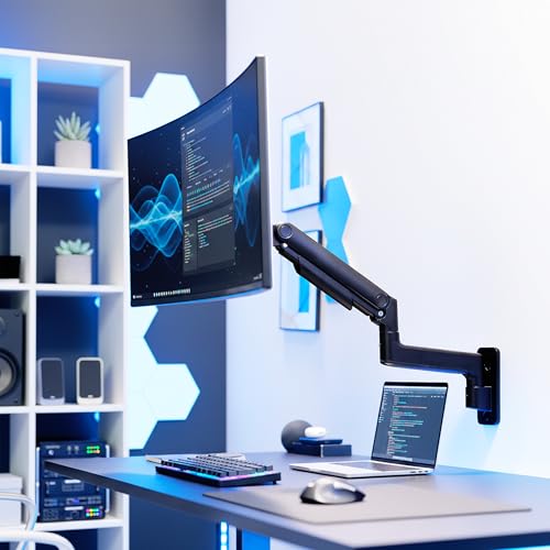 VIVO Premium Ultrawide Monitor Counterbalance Wall Mount for up to 49 inch Screens, Holds 44 lbs, Full Motion, Max VESA 100x100, Black, MOUNT-V101V - size: Up to 49", style: Single Mount