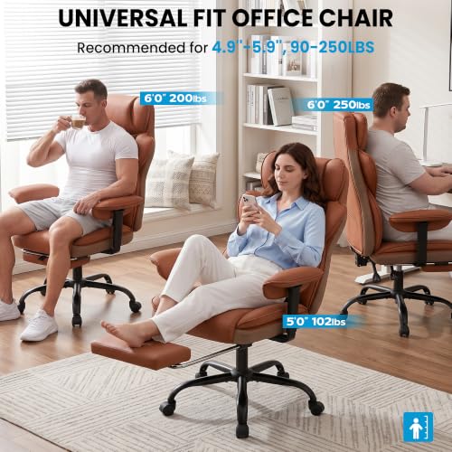 ALLGOD Office Desk Chair, Big and Tall Executive Chair with Lumbar Support, High Back Computer Gaming Chair, PU Leather with Pocket Spring Cushion, Adjustable Armrests and Footrest, Brown - color: Brown