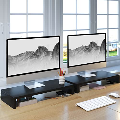 TEAMIX 2-Pack Monitor Stand Riser 20 inch, Wood Desk Computer Shelf, Black - color: Black, size: 2 Pack-20 inch