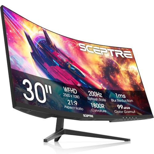 Sceptre Prime Curved 30-inch Gaming Monitor 200+Hz FreeSync Build-in Speakers 2560 x 1080p HDMI DP Machine Black 2026 (C305B-200UN Series) - style: 2025 30" 200Hz+