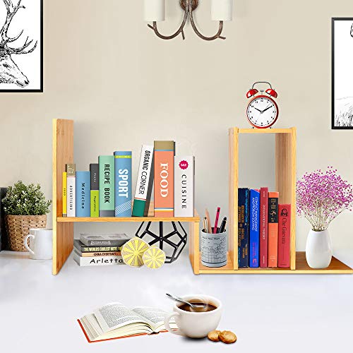 Sorfity Adjustable Desktop Bookshelf, Desk Organizer Display Shelf Counter Top Bookcase Free Style Display Shelf Rack Office Supplies Storage Shelf Book Multipurpose Bookshelf for Office Kitchen - color: Yellow