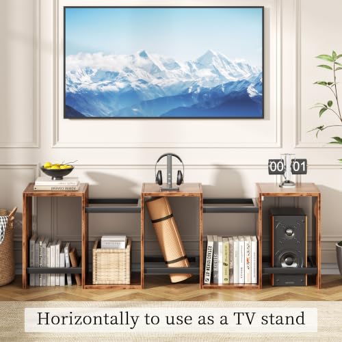 Furologee 6 Tier Bookshelf, S Shaped Geometric Bookcase, Rustic Brown - color: Rustic Brown, size: 6 Tier
