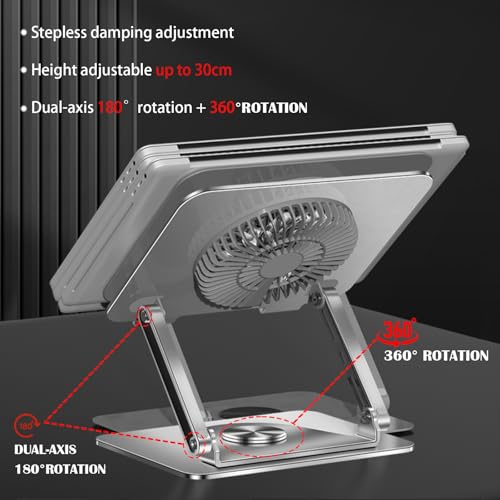 360° Rotating Adjustable Laptop Stand with Cooling Fan, Foldable Dual-Bar Support Height Tilt Angle Cooling Laptop Stand for Desk Pad Laptop Riser Heat Dissipation Stand Fit 10-17.3" Device - color: Dual-Bar Support Version