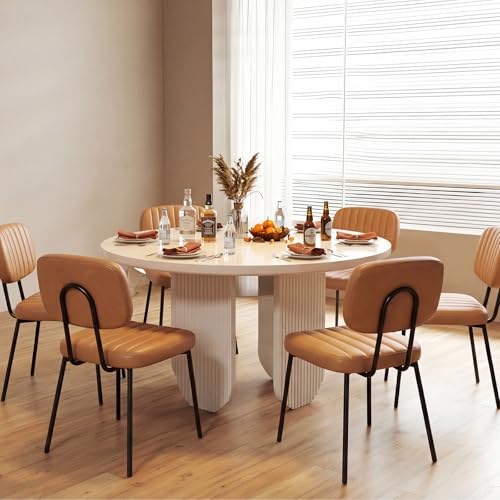 OLIXIS Dining Chairs Set of 6, Mid Century Modern Kitchen Chairs | Faux Leather Cushion Seat, Metal Legs Backrest, Living Room Home Office Bedroom, Brown - color: Blown, size: Set of 6